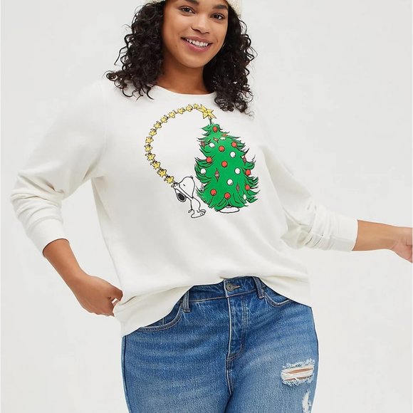 torrid Tops - Snoopy Sweatshirt - Cozy Fleece Christmas Tree White 2 Torrid